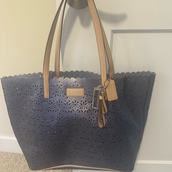 Coach Metallic Gray Perforated Tote - Picture 3 of 4